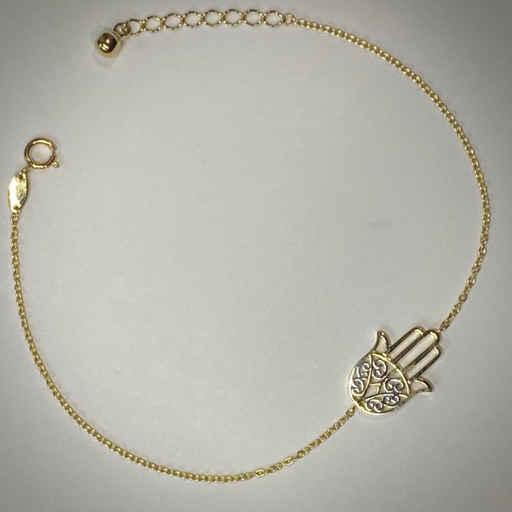 Solid 14K Gold Evil Eye Hand Hamsa Bracelet